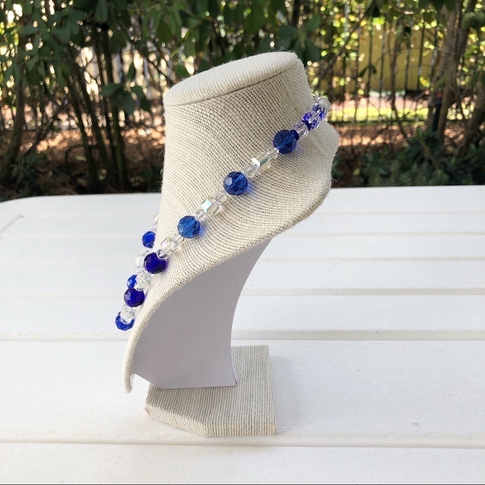 NWT Czech Crystal Beaded Necklace Blue 925 Clasp - Picture 2 of 5